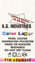 Color laser pearl coated non woven care label example: 1.25 by 2.